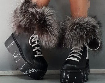 Genuine Leather Platform Ankle Boots: Gothic Grunge Shoes