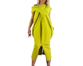 One Shoulder Cotton Dress: Asymmetric Avant Garde Design