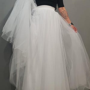 Jupe longue en tulle blanche - Jupe en tulle superposée pour femme, mariée, festival ou street style