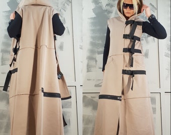 Długa bawełniana kamizelka z kapturem: płaszcz miejski Avant Garde