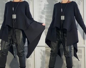 Avant Garde Tunic , Deconstructed Top, Loose Tunic, Asymmetrical Tunic, Oversized Tunic, Black Top, Long Sleeve Top, Extravagant Top