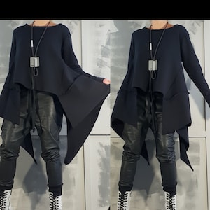 Avant Garde Tunic , Deconstructed Top, Loose Tunic, Asymmetrical Tunic, Oversized Tunic, Black Top, Long Sleeve Top, Extravagant Top image 1