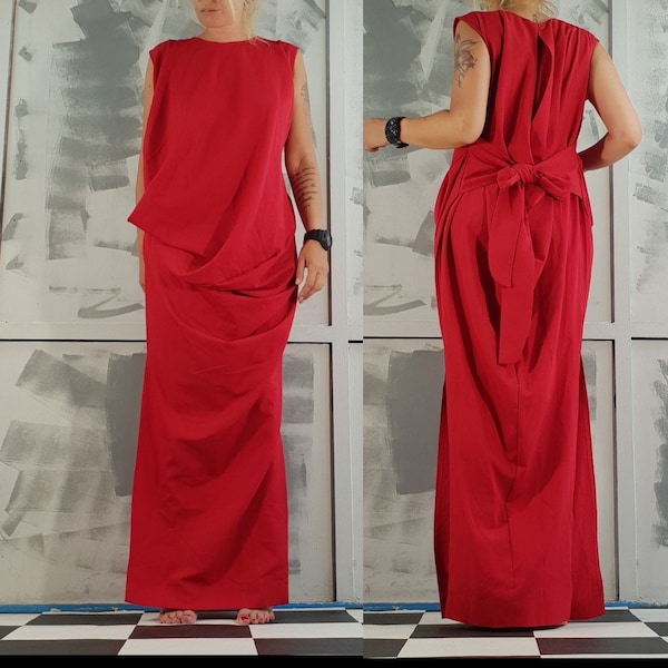 Avant Garde Dress, Red Cocktail Dress, Elegant Long Dress, Red Sleeveless Dress, Gothic Dress, Extravagant Long Dress, Red Loose Dress