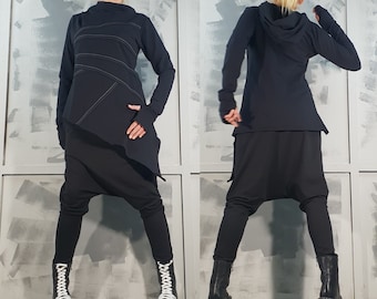 Avant Garde Cotton Set: Deconstructed Hoodie & Drop Crotch Pants