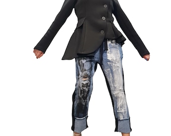 Black Neoprene Asymmetrical Jacket, Extravagant Women Coat, Avant Garde Edgy Blazer, Gothic Steampunk Jacket, Streetwear Designer Fashion