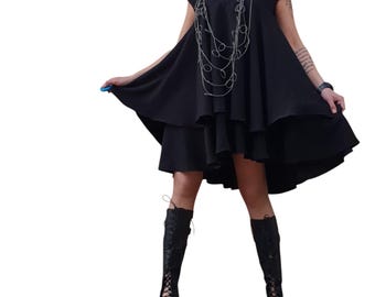 Black Asymmetrical Tunic Dress, Women’s Oversized Avant Garde Sleeveless Dress, Loose Minimalist Style