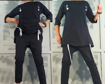 Asymmetrical Black Cotton Tunic: Avant Garde Oversized Top
