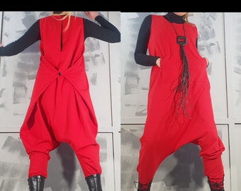 Red Harem Jumpsuit ,Avant Garde Loose Jumpsuit , Extravagant Jumpsuit, Baggy Jumpsuit, Sleeveless Black Jumpsuit, Casual Jumpsuit, Overalls