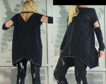 Asymmetrical Cotton Tunic: Avant Garde Long Sleeve Top, Plus Size