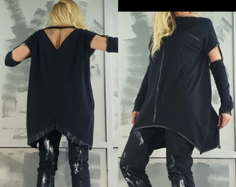 Extravagant Cotton Tunic, Asymmetrical Tunic, Tunic Interesting Long Sleeve , Avant Garde Tunic, Loose Tunic, Plus Size Tunic