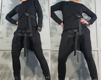 Avant Garde Cotton Costume: Gothic Harem Pants & Loose Top Set
