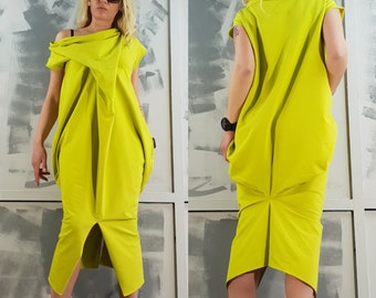 One Shoulder Cotton Dress: Asymmetric Avant Garde Design