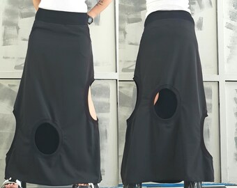 Asymmetric Black Maxi Skirt: Gothic Steampunk Style