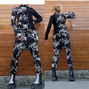 Black and White Harem Pants Set: Asymmetrical Extravagant Design