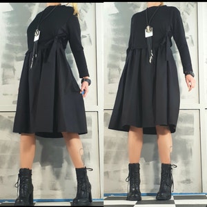 Extravagant Loose Dress, Black Cotton Dress, Long Sleeve Dress, Asymmetric Dress, Casual Cotton Dress, Avant Garde ClothingNonstandarddesign