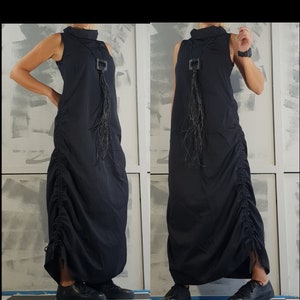 Avant Garde Black Asymmetrical Dress – Designer Minimalist Maxi Dress Women