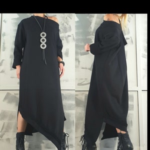 Avant Garde Black Dress, Asymmetrical Loose Dress, Comfortable Cotton Dress, Steampunk Dress, Extravagant Dress, Gothic Dress, Long Dress