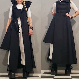 Gothic Women Vest, Long Asymmetrical Vest, Women Deconstructed Vest, Avant Garde Vest, Steampunk Vest, Extravagant Vest, Black Women Vest