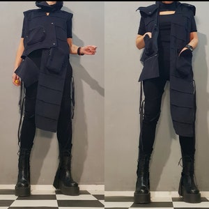 Women Extravagant Vest, Gothic Vest, Asymmetrical Vest, Avant Garde Vest, Short Long Vest, Pockets Vest, Sleeveless Women Jacket