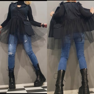 Extravagant Women Vest, Sleeveless Blazer, Tulle Vest, Gothic Vest, Avant Garde Vest, Steampunk Vest, Women Vest Suit, Black Blazer
