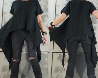 Asymmetrische Leinen-Tunika: Avantgarde-Gothic-Bluse
