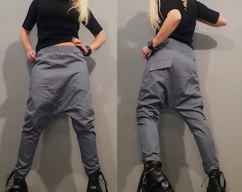 Pantalon extravagant, sarouel pour femme, pantalon avant-gardiste, pantalon à entrejambe bas, pantalon gothique, sarouel décontracté, pantalon urbain, pantalon ample,