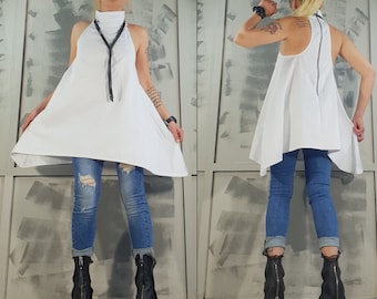 Asymmetrical Sleeveless Tunic Dress: Avant Garde Deconstructed Top