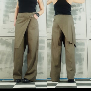 New collection Extravagant Harem Pants, Linen Pants, Pants with Skirt, Women Loose Linen Pants, Linen Trousers, Asymmetric Avant Garde Pants