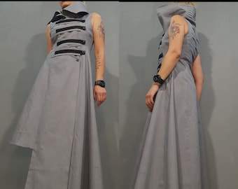 Grey Avant Garde Maxi Dress – Asymmetrical Minimalist Designer Dress Women