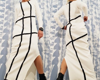Asymmetrical Cotton Blouson Dress: Extravagant Long Sleeve Design