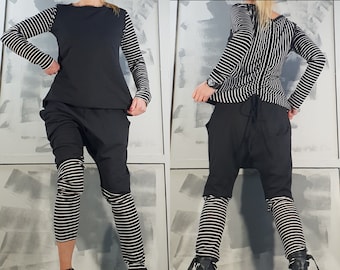 Conjunto de harén de algodón de vanguardia: un atuendo extravagante de talla grande