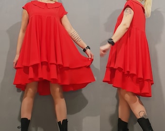 Asymmetrical Sleeveless Dress: Extravagant Oversized Red Party Dress