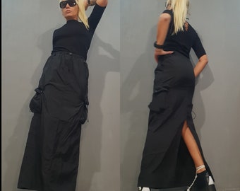 Avant Garde Maxi Skirt: Gothic Cargo Skirt with Pockets