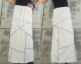 Long Cotton Skirt with Interesting Stitches, Extravagant Skirt, Women Cotton Skirt, Extravagant Gothic Skirt, Long Skirt, Loose Skirt