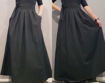 High Waist Linen Maxi Skirt: Extravagant Gothic Style
