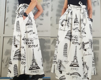 High Waist Cotton Skirt: Avant Garde Gothic Style, Pockets
