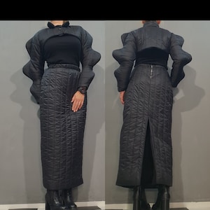 Extravagant Women Set, Short Avant Garde Jacket with Long Skirt, Avant Garde Women Clothing, Extravagant Skirt, Wadding Set, Gothic Set
