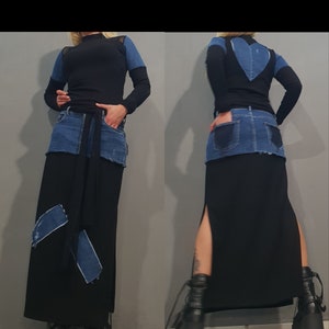 Avant Garde Women Set, Women Skirt Outfit, Women Fashion Set, Extravagant Top and Skirt with Jeans, Cotton Women Costume, Casual Outfit