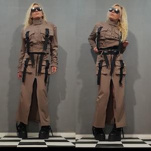 Extravagant Women Set, Women Skirt Outfit, Women Fashion Set, Short Jacket And Skirt with Pockets, Gothic Women Costume, Casual Outfit