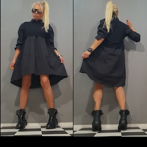 Extravagant Loose Dress, Black Casual Dress, Tunic Dress, Oversized Blouson Dress, Asymmetrical Dress, Long Sleeve Dress, NonStandardDesign