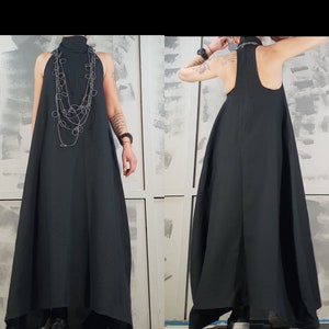 Avant Garde Black Linen Dress: Asymmetrical Steampunk Clothing
