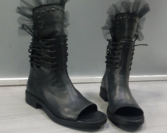 Handcrafted Leather Ankle Sandals: Steampunk Gothic Open Toe Shoes
