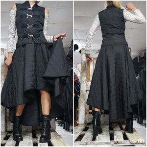 Asymmetric Gothic Skirt Set: Sleeveless Vest and Long Short Skirt