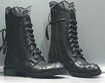 Ankle Leather Shoes Genuine Shoes Gothic Shoes Black Etsy Canada