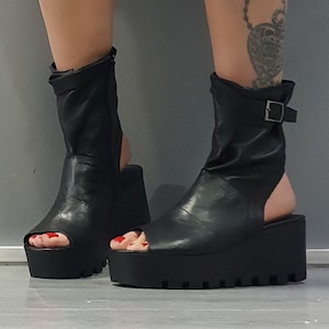Platform Leather Sandals, High Summer Sandals, Open Toe Sandals, Genuine Leather Sandals , Black Boots, Gothic Sandals, Nonstandarddesign