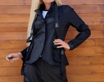 Extravagant Jacket, Asymmetrical Black Blazer, Avant Garde Women Blazer, Gothic Jacket, Steampunk Jacket, Party JacketNonstandarddesign