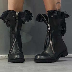Gotische zwarte damesschoenen, extravagante leren laarzen voor dames, gotische laarzen, steampunkschoenen, leren schoenen, leren laarsjes, niet-standaardontwerp