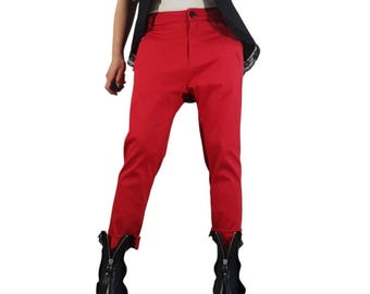 Red Minimalist Casual Pants Modern Everyday Fit, Extravagant Women Boyfriend Pants