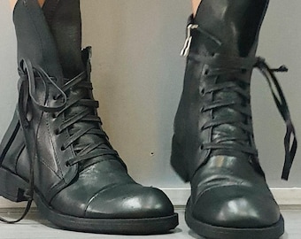 Gothic Boots, Steampunk Shoes, Women Ankle Boots, Black Leather Boots, Extravagant Shoes, Size 35: Foot Length 23 cm / 9 inches