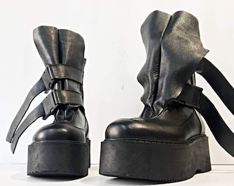 Genuine Women Boots, Leather Platform Shoes, All seasons, Gothic Women Boots, Leather Ankle Boots, Platform Grunge BootsNonstandarddesign